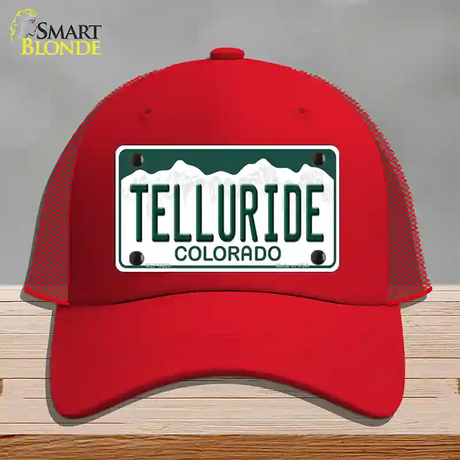 Telluride Colorado Novelty License Plate Hat Mesh / Red