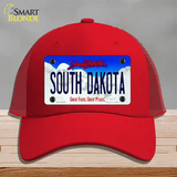 South Dakota Rushmore Novelty License Plate Hat Mesh / Red