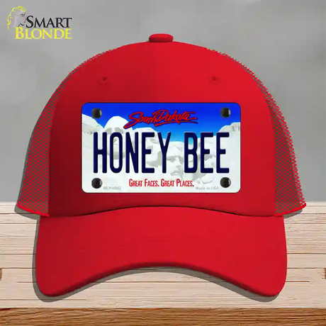 Honey Bee South Dakota Novelty License Plate Hat Mesh / Red