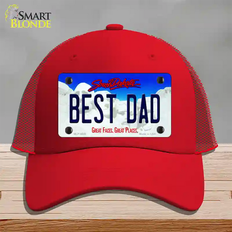 Best Dad South Dakota Novelty License Plate Hat Mesh / Red