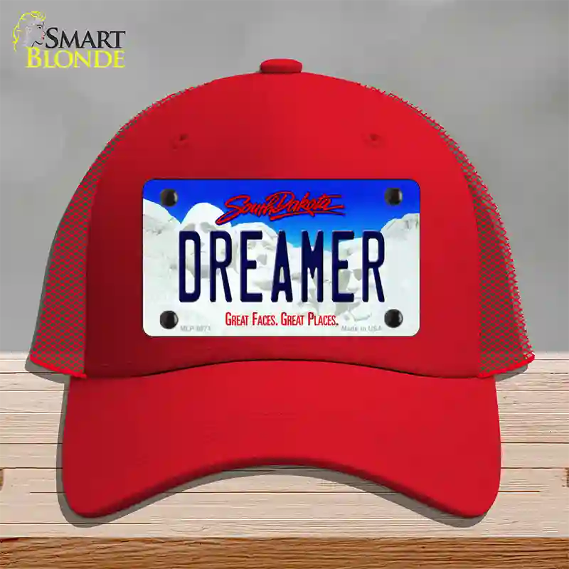 Dreamer South Dakota Novelty License Plate Hat Mesh / Red