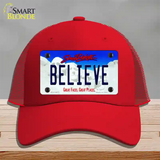 Believe South Dakota Novelty License Plate Hat Mesh / Red