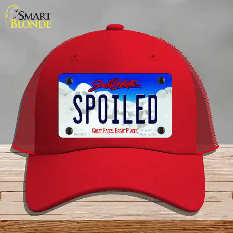 Spoiled South Dakota Novelty License Plate Hat Mesh / Red