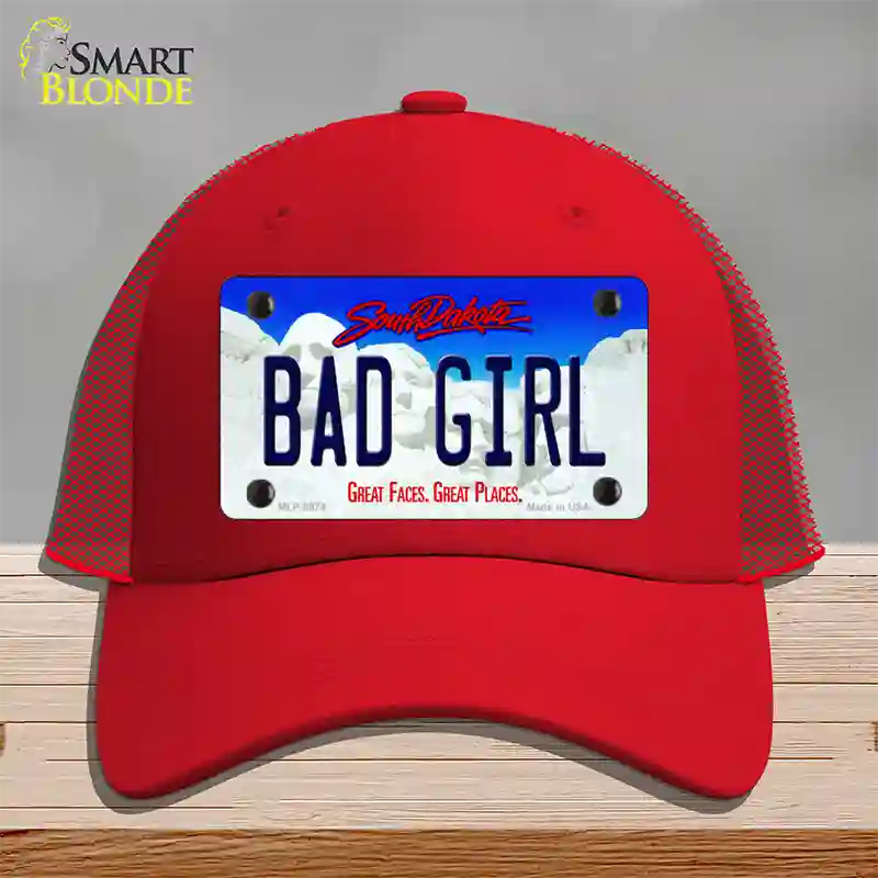 Bad Girl South Dakota Novelty License Plate Hat Mesh / Red