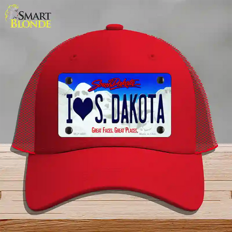 I Love South Dakota Novelty License Plate Hat Mesh / Red