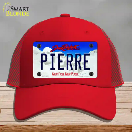 Pierre South Dakota Novelty License Plate Hat Mesh / Red