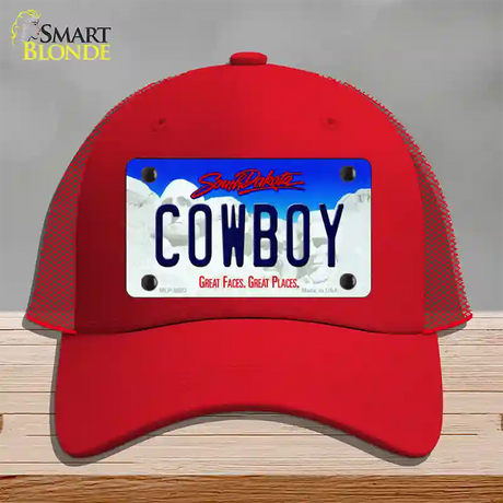 Cowboy South Dakota Novelty License Plate Hat Mesh / Red