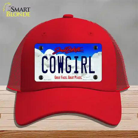 Cowgirl South Dakota Novelty License Plate Hat Mesh / Red