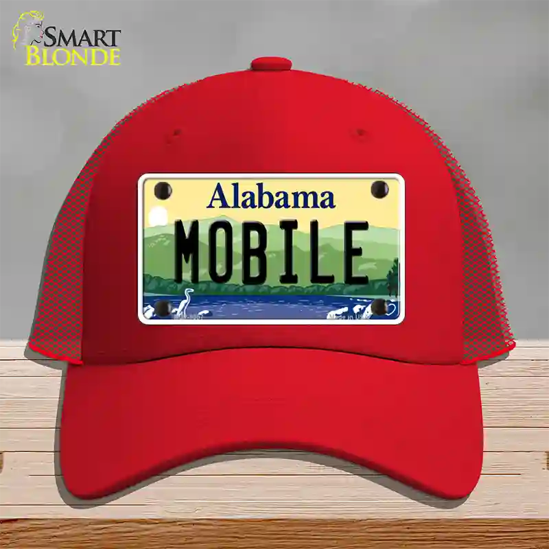 Mobile Alabama Novelty License Plate Hat Mesh / Red