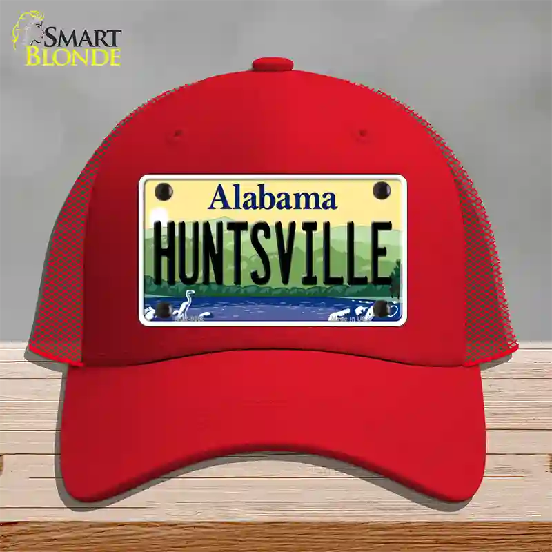 Huntsville Alabama Novelty License Plate Hat Mesh / Red