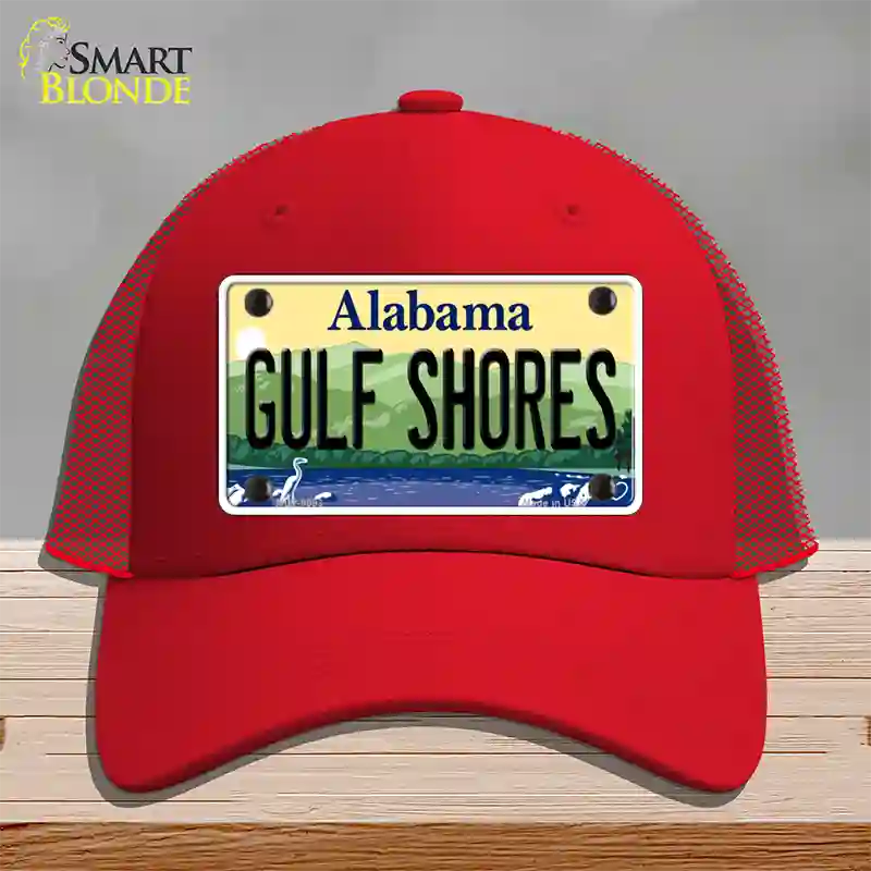 Gulf Shores Alabama Novelty License Plate Hat Mesh / Red