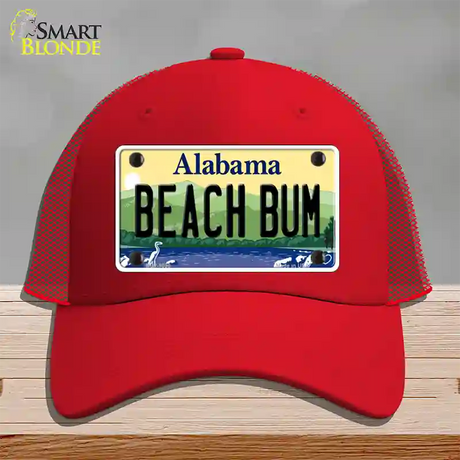 Beach Bum Alabama Novelty License Plate Hat Mesh / Red