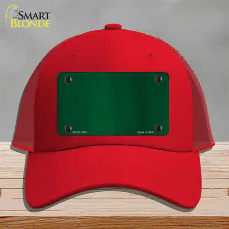 Green Metallic Solid Novelty License Plate Hat Mesh / Red