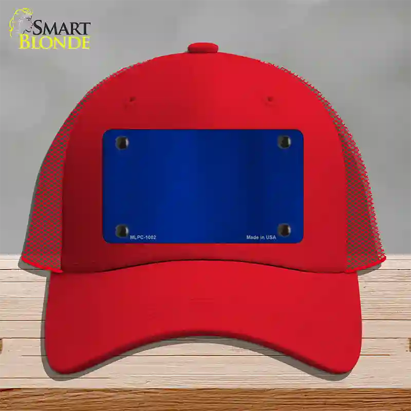 Blue Metallic Solid Novelty License Plate Hat Mesh / Red