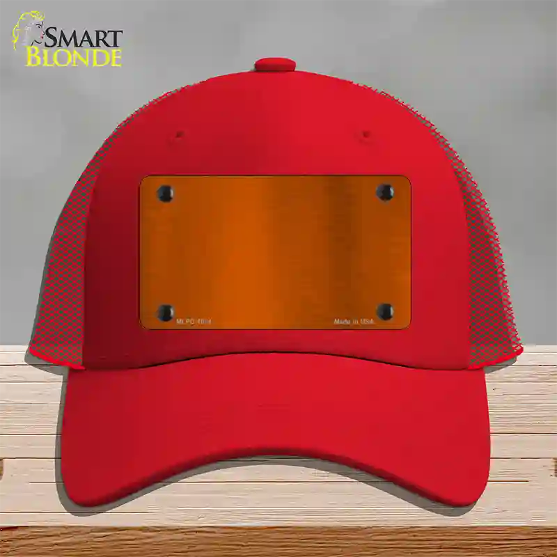 Orange Metallic Solid Novelty License Plate Hat Mesh / Red