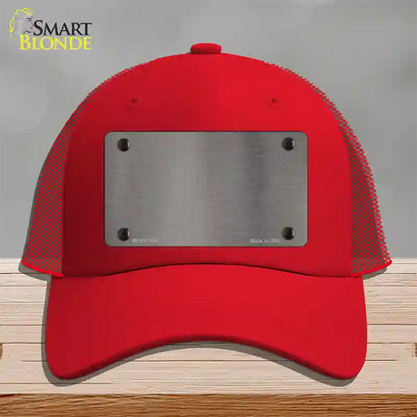 Grey Metallic Solid Novelty License Plate Hat Mesh / Red