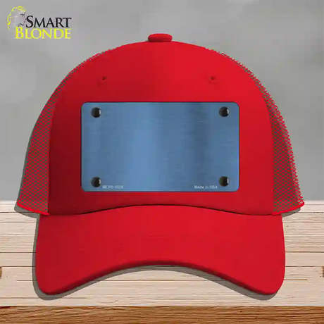 Light Blue Metallic Solid Novelty License Plate Hat Mesh / Red