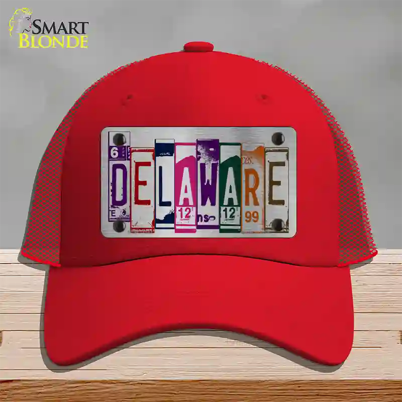 Delaware License Plate Art Novelty License Plate Hat Mesh / Red