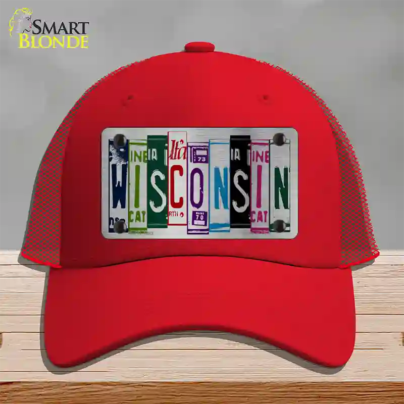 Wisconsin License Plate Art Novelty License Plate Hat Mesh / Red