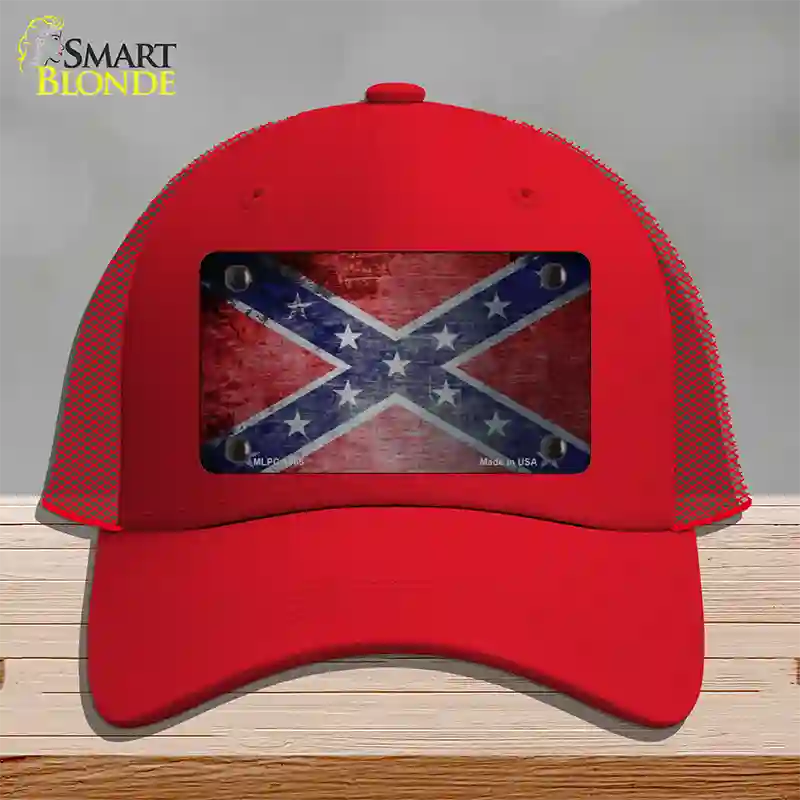 Confederate Flag Scratched Chrome Novelty License Plate Hat Mesh / Red