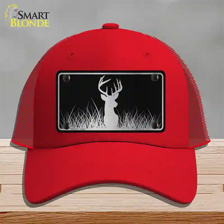 Deer Black Brushed Chrome Novelty License Plate Hat Mesh / Red