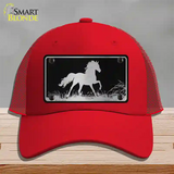 Horse Black Brushed Chrome Novelty License Plate Hat Mesh / Red