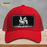 Rooster Black Brushed Chrome Novelty License Plate Hat Mesh / Red