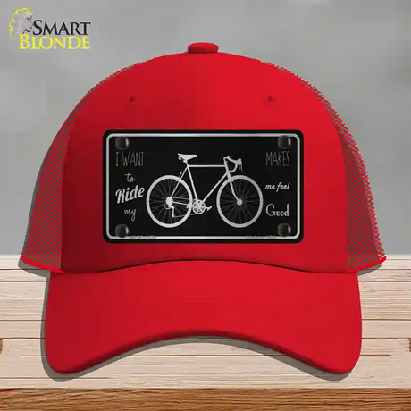 Bike Black Brushed Chrome Novelty License Plate Hat Mesh / Red