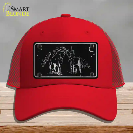 Unicorns Black Brushed Chrome Novelty License Plate Hat Mesh / Red