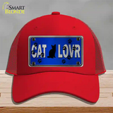 Cat Lover Blue Brushed Chrome Novelty License Plate Hat Tag Mesh / Red