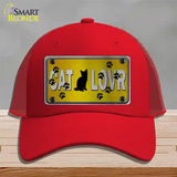 Cat Lover Yellow Brushed Chrome Novelty License Plate Hat Tag Mesh / Red