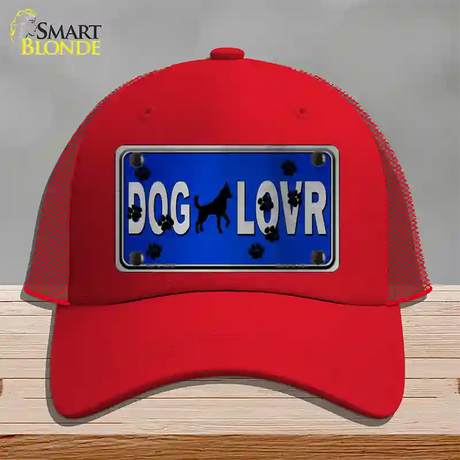 Dog Lover Blue Brushed Chrome Novelty License Plate Hat Tag Mesh / Red