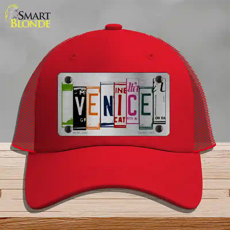 Venice License Plate Art Brushed Chrome Novelty License Plate Hat Tag Mesh / Red