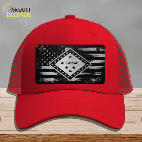 Arkansas Carbon Fiber Novelty License Plate Hat Mesh / Red