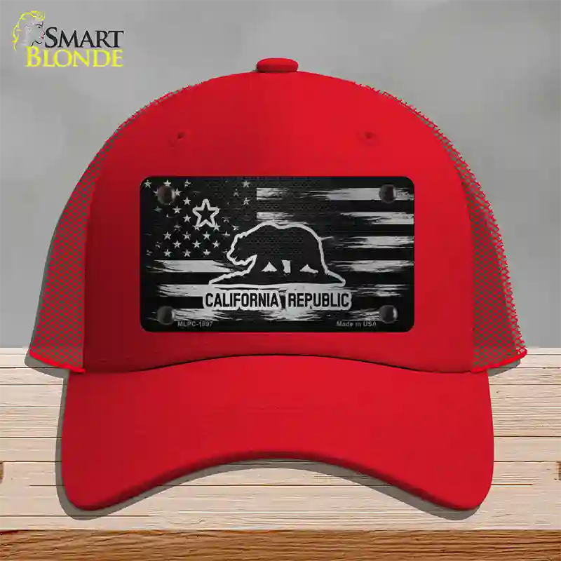 California Carbon Fiber Novelty License Plate Hat Mesh / Red