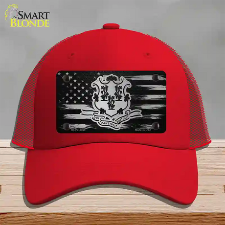 Connecticut Carbon Fiber Novelty License Plate Hat Mesh / Red