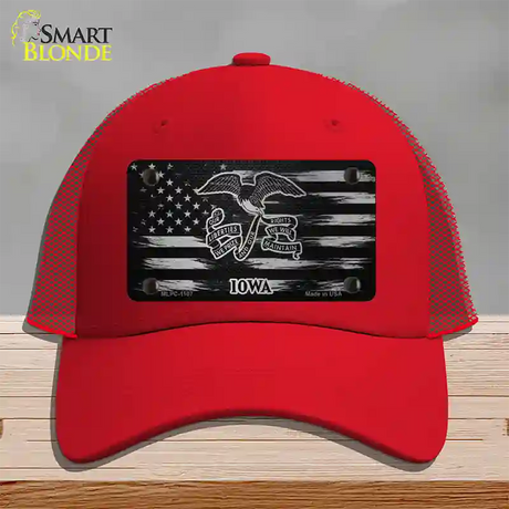 Iowa Carbon Fiber Novelty License Plate Hat Mesh / Red