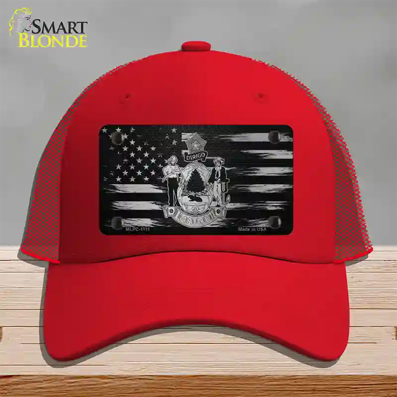 Maine Carbon Fiber Novelty License Plate Hat Mesh / Red