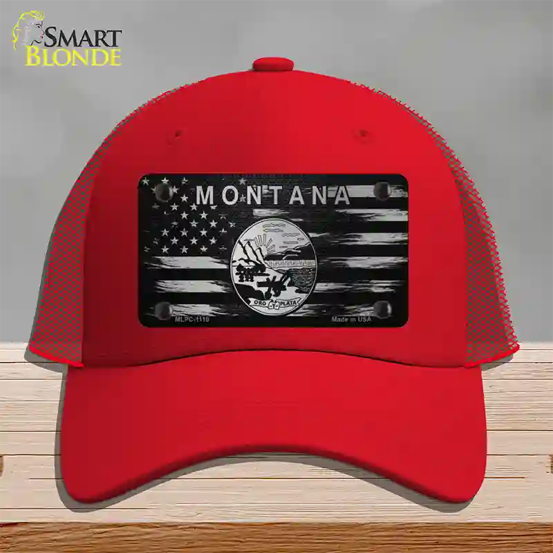 Montana Carbon Fiber Novelty License Plate Hat Mesh / Red