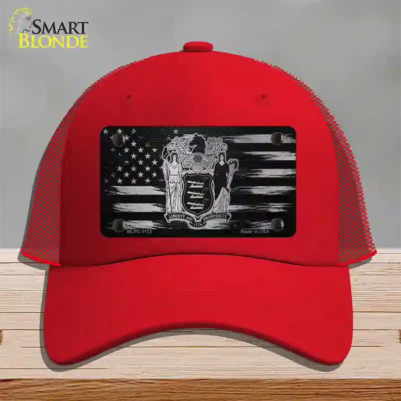 New Jersey Carbon Fiber Novelty License Plate Hat Mesh / Red