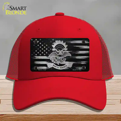 North Dakota Carbon Fiber Novelty License Plate Hat Mesh / Red