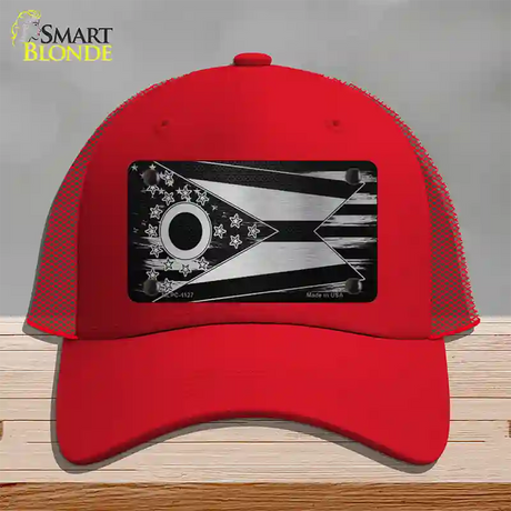 Ohio Carbon Fiber Novelty License Plate Hat Mesh / Red