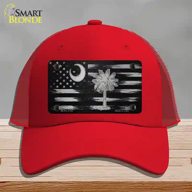 South Carolina Carbon Fiber Novelty License Plate Hat Mesh / Red