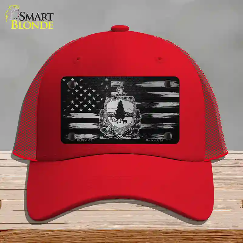 Vermont Carbon Fiber Novelty License Plate Hat Mesh / Red