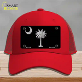 Palmetto Flag Brushed Chrome Novelty License Plate Hat Mesh / Red