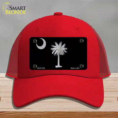 Palmetto Flag Brushed Chrome Novelty License Plate Hat Mesh / Red