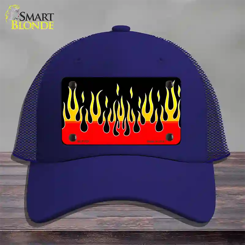 Flames Novelty License Plate Hat Mesh / Royal Blue