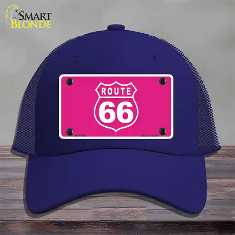 US Route 66 Pink Novelty License Plate Hat Mesh / Royal Blue