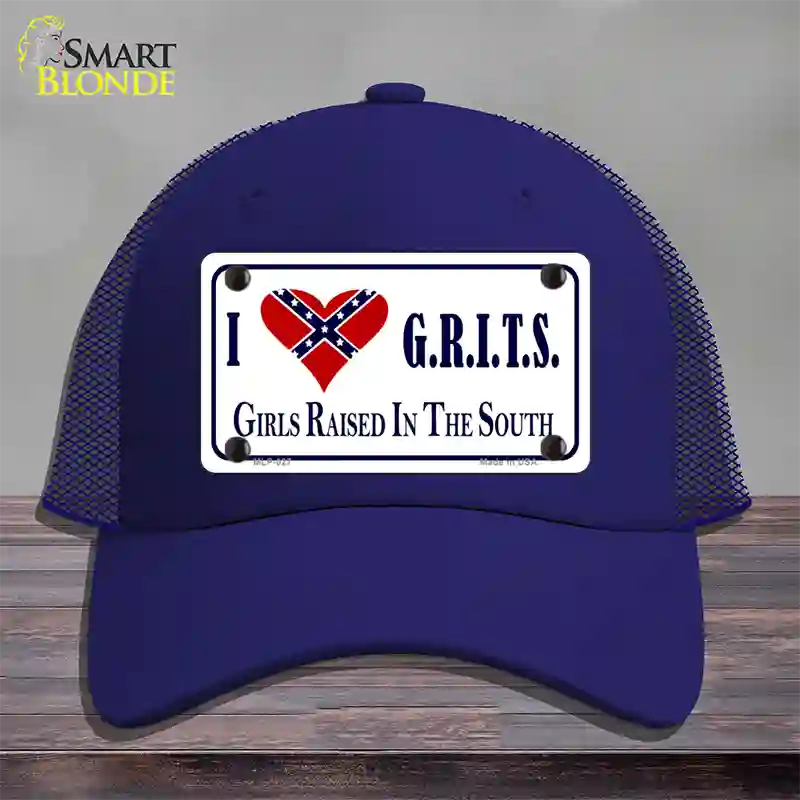 G.R.I.T.S. Confederate Flag Novelty License Plate Hat Mesh / Royal Blue