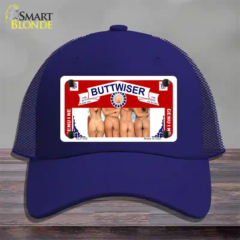 Buttwiser Beer Girls Novelty License Plate Hat Mesh / Royal Blue